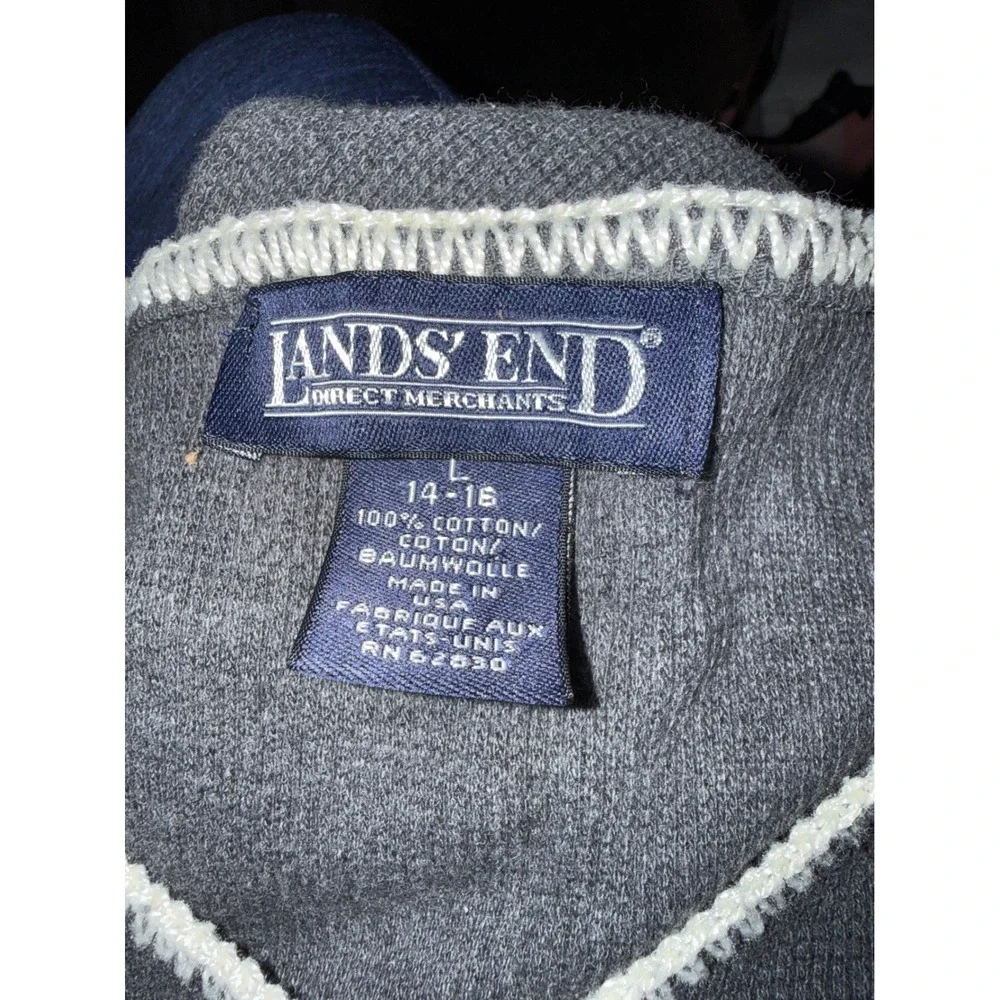 Lands End Womens Gray V Neck Long Sleeve Knit Sweater Top Size L‎ 14-16 Cotton